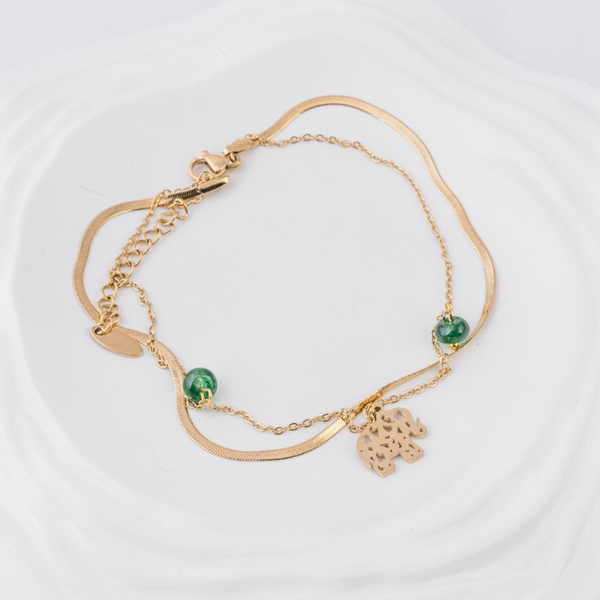 Emerald Bead Elephant Anlet