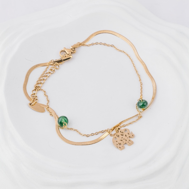 Emerald Bead Elephant Anlet