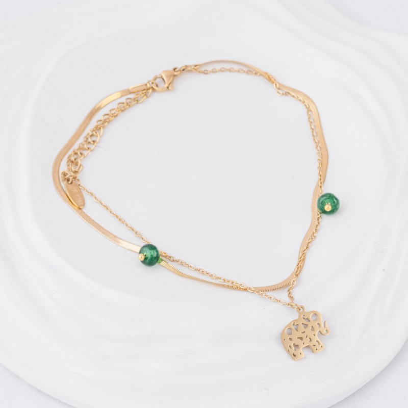 Emerald Bead Elephant Anlet