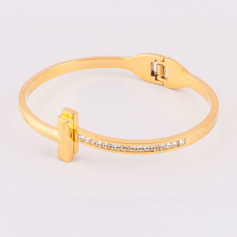 T-Bar Crystal Gold Bracelet