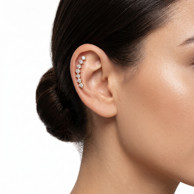 Curved Crystal Line Climber (Left & Right Ear)